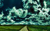 Fondo de pantalla con una maravillosa fusión de cielo nublado y la hierba verde de tierra del suelo